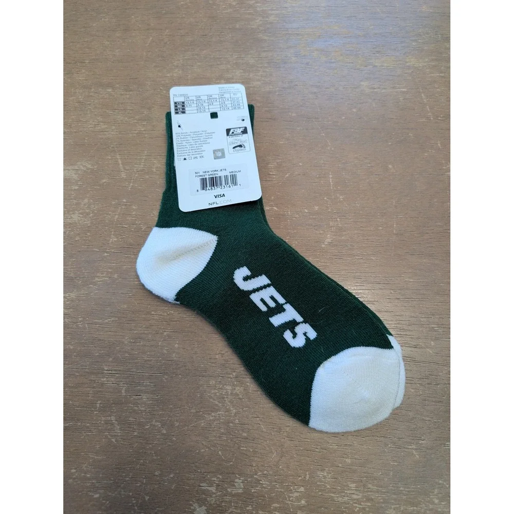 NFL New York Jets Adult Crew Socks‎ Medium Green White Football Team Gear